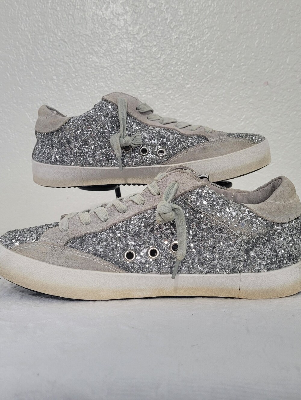 Golden Goose Women's Sparkly Glitter Silver Low Tops  Sneakers Size  40/ 9US